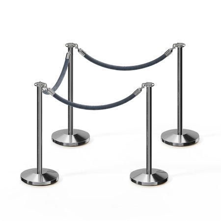 MONTOUR LINE Stanchion Post and Rope Kit Pol.Steel, 4 Flat Top 3 Gray Rope C-Kit-4-PS-FL-3-PVR-GY-PS